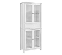 HOMCOM Armarios de Cocina Vitrina Alacena con Puertas de Vidrio Templado con Cajón Estantes Ajustables 74x35,5x181,5 cm Blanco Aosom España