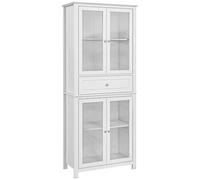 HomCom Armario vitrina de cocina - con vidrio templado, estantes ajustables, Blanco 74x35,5x181,5