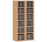 HOMCOM Almacenaje para 204 CD 2-Pack Torre DVD Madera Natural | Blu-Ray, Organizador de Estantería para Almacenaje, Estantes Ajustables