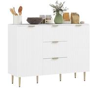 HOMCOM Aparador 2 Puertas, 3 cajones, Patas metálicas, Blanco | Estantes ajustables, aparador, comedor