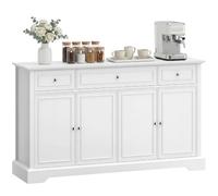 HOMCOM Aparador 3 cajones 4 Puertas Cierre Suave 136x38x80cm Blanco | Unidad almacenamiento, estantes ajustables, moderno, mueble TV hasta 55 pulg., aparador comedor y cocina.