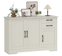 HOMCOM Aparador 3 Puertas 2 Cajones Estante Ajustable Crema 120x38x79 cm | Aparador para Salón Rústico Moderno, Bisagra Cierre Suave, para Comedor Entrada Dormitorio