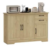 HOMCOM Aparador 3 Puertas, Aparador para Salón Rústico Moderno, con 2 Cajones, Estante Ajustable, Bisagra Cierre Suave, para Comedor, Entrada, Dormitorio, Natural, 120x38x79 cm