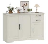 HOMCOM Aparador 3 Puertas, Aparador para Salón Rústico Moderno, con 2 Cajones, Estante Ajustable, Bisagra Cierre Suave, para Comedor, Entrada, Dormitorio, Crema, 120x38x79 cm
