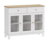 Homcom aparador 3 puertas de vidrio estriado aparador para salón moderno con 2 cajones y estantes ajustables para comedor entrada blanco 100x35x80,3 cm 35 cm