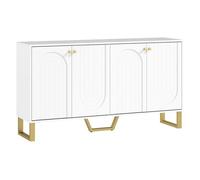 HOMCOM Aparador 4 Puertas Aparador para Salón Moderno con Estantes Ajustables y Patas Doradas para Comedor Entrada Mueble para TV hasta 65 Pulgadas Blanco White 140.8x35x77.5cm