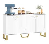 HOMCOM Aparador 4 Puertas Aparador para Salón Moderno con Estantes Ajustables y Patas Doradas para Comedor Entrada Mueble para TV hasta 65 Pulgadas Blanco White 140.8x35x77.5cm