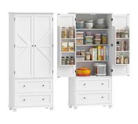 Homcom - Aparador alto cocina, armario de cocina, vaso, 2 puertas, 2 cajones, 6 estantes ajustables, estilo rústico, mueble de almacenamiento para sala de estar, comedor, 80 x 39,5 x 184,5 cm, color