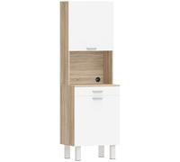 HOMCOM Aparador alto de cocina, armario de cocina con 2 puertas, cajón y encimera, 55x40x174 cm, blanco y madera natural