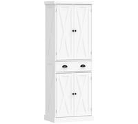 HOMCOM Aparador Alto de Cocina, Armario de Cocina con 4 Puertas, Cajón y Estantes Ajustables, Estilo Rústico, 62x38x173cm, Blanco