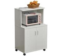 HOMCOM Aparador Auxiliar para Microondas Armario Bajo de Cocina con Armario de 2 Puertas y Estante Ajustable con Ruedas Carga 70 kg 60,4x40,3x97 cm Blanco