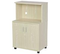 HOMCOM Aparador Auxiliar para Microondas Armario Bajo de Cocina con Armario de 2 Puertas y Estante Ajustable con Ruedas Carga 70 kg 60,4x40,3x97 cm Blanco Oak 60.4x40.3x97cm