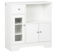 HOMCOM Aparador Blanco Aparador de Cocina Moderno con Puerta de Vidrio Cajón Estante Abierto y Baldas Ajustables Mueble Auxiliar de Almacenaje para Comedor Salón 80x30x82 cm Blanco