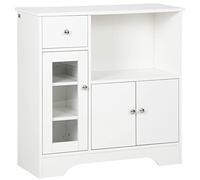 HOMCOM Aparador Blanco Aparador de Cocina Moderno con Puerta de Vidrio Cajón Estante Abierto y Baldas Ajustables Mueble Auxiliar de Almacenaje para Comedor Salón 80x30x82 cm Blanco