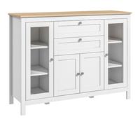 HOMCOM Aparador Blanco de Comedor con Armario Cajones y Puertas de Vidrio con Estantes Ajustables Muebles Auxiliar 120x40x90 cm Blanco Aosom España