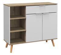 HOMCOM Aparador Blanco y Madera 95x35x85 cm con 1 Cajón 2 Puertas Cierre Suave Estantes Ajustables Aosom España
