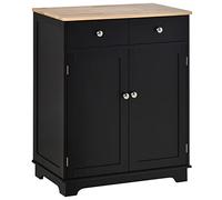 HOMCOM Aparador Buffet con encimera de Madera Maciza, Negro | Almacenaje de cocina moderno, armario para cafetería, 2 cajones, puertas, estante ajustable