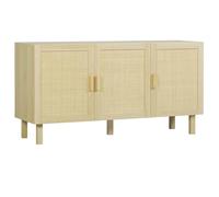 Homcom aparador 3 puertas de rejilla de ratán aparador para salón nórdico con estantes ajustables para comedor entrada dormitorio natural 136x41x70 cm 41 cm