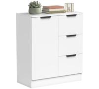 HOMCOM Aparador con 3 Cajones y Puerta de Cierre Suave 60x30x70 cm Blanco | Aparador de Salón Estrecho, Armario de Cocina de Almacenaje Moderno, para Entrada, Comedor