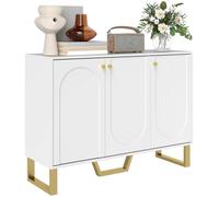 HOMCOM Aparador con 3 Puertas Arqueadas Estantes Ajustables y Patas Doradas 106,5x35x77,5 cm Blanco blanco
