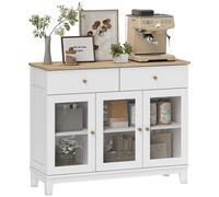 HOMCOM Aparador 3 Puertas Vidrio Estriado 2 Cajones 100x35x80,3 cm Blanco | Aparador para Salón Moderno, Estantes Ajustables, Comedor, Entrada