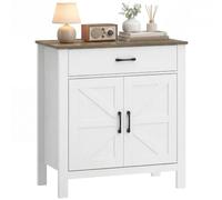 HOMCOM Aparador con cajón Estante Ajustable 77x39.3x81.5cm Blanco | Armario buffet, almacenamiento, estilo rural, puertas granero, armario cocina, sala estar, cocina, comedor.