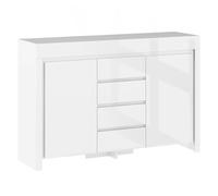 HOMCOM Aparador con Luces LED 4 Cajones Cierre Suave 120x34x80 cm Blanco Brillo White