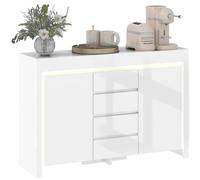 HomCom Aparador 4 cajones con luces LED, cierre suave 120x34x80 cm blanco brillo