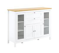 HomCom Aparador cocina 2 cajones 2 puertas de vidrio estantes ajustables 120x40x90 cm Blanco