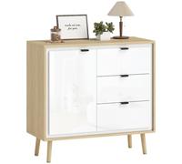 HOMCOM Aparador de 1 Puerta con 3 Cajones 80x35x77 cm Blanco Brillo y Roble