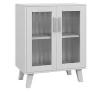 HOMCOM Aparador de 2 Puertas, Puertas Transparentes, Blanco, 61x35x75 cm | Aparador de Salón con 2 Estantes, Cocina, Entrada, Dormitorio