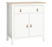 Homcom aparador de 2 puertas aparador de salón moderno con cajón estante ajustable y tiradores de pu mueble auxiliar para comedor pasillo 80x40x90 cm blanco y roble