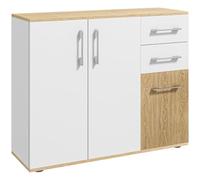 HOMCOM Aparador de Salón Moderno con 2 Cajones 90x30x75,5 cm Blanco y Natural White