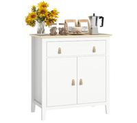 Homcom aparador de 2 puertas aparador de salón moderno con cajón estante ajustable y tiradores de pu mueble auxiliar para comedor pasillo 80x40x90 cm blanco y roble