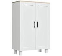 HOMCOM Mueble Auxiliar Moderno con 2 Puertas Estante Ajustable y Base Elevada para Salón Cocina Comedor 60x30x90 cm Blanco Aosom España