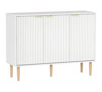 HOMCOM Aparador de 3 Puertas Acanaladas de Salón 107x35x80 cm Blanco | Estante Ajustable, Mueble para TV, Dormitorio, Sala de Estar
