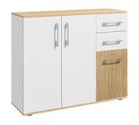 HOMCOM Aparador de Salón Moderno con 2 Cajones 90x30x75,5 cm Blanco y Natural White