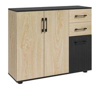 Homcom aparador de 3 puertas, aparador de salón estrecho con 2 cajones, armario de cocina con estante ajustable, para entrada, dormitorio, 90x30x75,5 cm, natural y negro