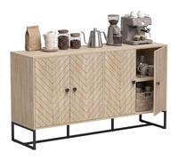 HOMCOM Aparador 4 puertas Diseño Chevron – Estantes ajustables, patas acero – Roble 140,5x40x81,5 cm