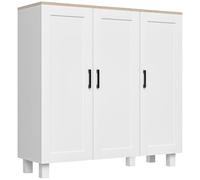 HOMCOM Aparador Estrecho de 3 Puertas, Aparador de Salón con Estantes Ajustables, para Cocina, Entrada, Comedor, Dormitorio, Negro, 90x30x90 cm, Blanco