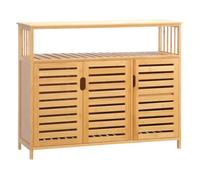 Homcom aparador de 3 puertas ranuradas aparador para salón de bambú con estantes para comedor cocina entrada natural 100x35x82 cm