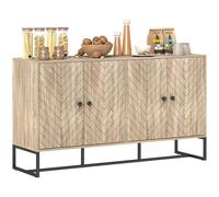 HOMCOM Aparador 4 puertas Diseño Chevron – Estantes ajustables, patas acero – Roble 140,5x40x81,5 cm