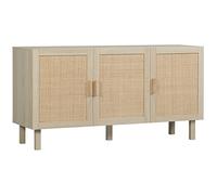 HOMCOM Aparador de almacenamiento de 3 puertas con estante ajustable, efecto canado, estilo bohemio, 136 x 41 x 70 cm