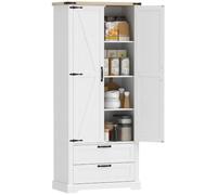 HOMCOM Aparador de Cocina Alto 2 Puertas 76x40x180cm Blanco | Armario de almacenamiento, 2 cajones silenciosos, estantes ajustables, armario rústico, sala de estar, comedor