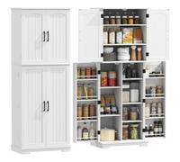 HOMCOM Aparador de Cocina Alto 4 Puertas 60x35x162 cm, Blanco | Armario de cocina, 10 compartimentos, 8 estantes para especias, estantes ajustables, para salón y comedor
