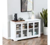 HOMCOM Aparador de Cocina Moderno Aparador Apilable Mueble Auxiliar de Cocina con 2 Puertas Corredizas de Vidrio y Estante Ajustable para Salón Comedor 107x33x62,5 cm Blanco White 107x33x62.5cm