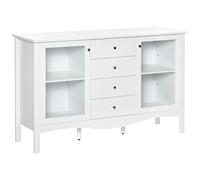 HOMCOM Aparador de Cocina Armario Buffet con 2 Puertas de Vidrio Estante Ajustable Interior y 4 Cajones Mueble Auxiliar para Comedor Salón 136x45x85 cm Blanco