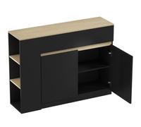 HOMCOM Aparador de Cocina Armario de Cocina con 2 Cajones 3 Estantes Abiertos 2 Puertas Estante Ajustable 110x29,5x82 cm Negro