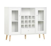 HOMCOM Aparador de Cocina Buffet Alacena con Botellero 100x33x80 cm Blanco | para Salón y Comedor, Almacenaje, Cajón, Estante Abierto, 2 Armarios con Puertas de Cristal, Moderno