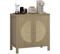 Homcom aparador de cocina con 2 puertas de ratán sintético, mueble auxiliar de cocina con estante ajustable y 2 tiradores, mueble de buffet para comedor, salón, 75x38x77 cm, madera natural